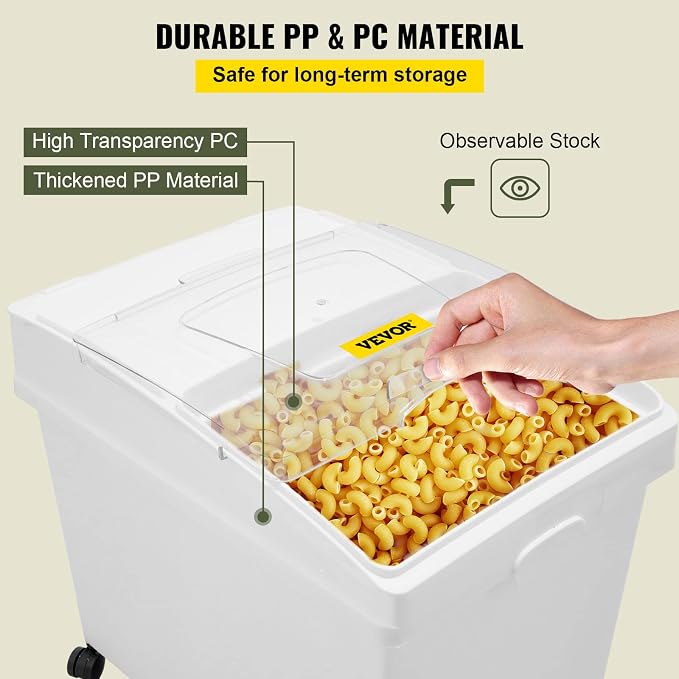 VEVOR Ingredient Bin, 10.5 Gallons Capacity Ingredient Storage Bin, PP Material Flour Bins On Wheels, White Shelf Ingredient Bin with Scoop and Sliding Lid, Commercial Storage Bins 3 Pcs/Set