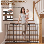 Mumeasy 29.7-54.2" Baby Gate for Stairs, Pressure Mounted Dog Gate for Doorways, Extra Wide Walk Thru Safety Pet Gate for Doors with Auto Close, Easy Install Child Gate for Hallway Indoor House, Brown