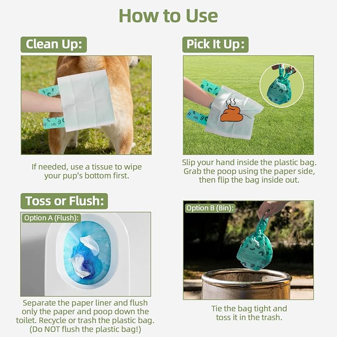 2-Ply Dog Poop Bags with Paper Towels-100 Pieces-Ultra Thick and Leakproof Pet Waste Pick-up Bags-no more warm & yuck feeling
