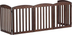 SPIRICH 120" Extra Wide 28" Tall Dog Gate Indoor, Dog Gates for Doorways, Stairs, The House, Wooden Freestanding Foldable Pet Gate, Step Over Puppy Safety Fence, 5 Panels, Brown