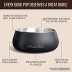 Sipworks Stainless Steel Pet Water Bowl for Cats & Dogs | Reusable Stainless Steel Insulated Food Bowls for Cat Dog | No Slip No Tip No Spill BPA Free | 32oz | Mahogany
