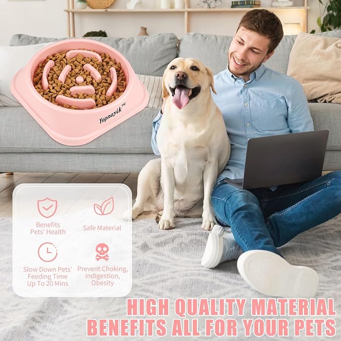 Slow Feeder Dog Bowls for Large Dogs | Non-Slip Base, Anti-Choking Design, Reduces Bloating & Overeating, Easy to Clean, 4 Cups