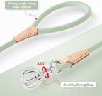 Mile High Life Green Dog Leash with Genuine Leather Connection, 4/5/6 FT | Rope Leash, Heavy Duty 360° Swivel Metal Clasp, for Small Medium & Large Dogs (Cream Green, 48 Inch)