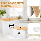2Pcs Extra Large Metal Dog Food Containers Airtight 12 & 3.5 Lbs Dog Treat Snack Jars Set of 2 with Bamboo Lids and Spoons Farmhouse Big Pet Cookie Storage Jars for Kitchen Counter Gift (White)