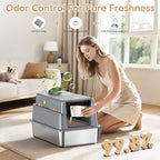 L7 Pro-Stainless Steel Litter Box with Lid Enclosed Odor Control | Extra Large Enclosed Metal Cat Box for Kitty&Big Cats, Odor Control, High Sided Anti-Leak with Scoop & Mat, Grey