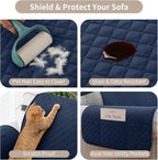100% Waterproof Couch Cover for Dogs with Non-Slip & Side Pockets 46", Furniture Protector Sofa Covers, Washable Cushion Covers for Pets Kids Cat-Small Loveseat Navyblue