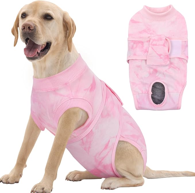FUAMEY Surgery Suit for Dogs Female After Spayed, Soft Onesie for Surgery | Cone Alternative after Surgery, Dog Wound Cover Spay Suit Prevent Licking, Female Dog Onesie for Heat Cycle, Pink Tie Dye XL