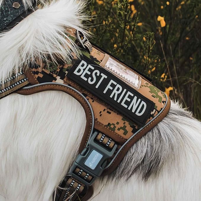 AUROTH Tactical Dog Harness for Large Dogs No Pull Adjustable Reflective K9 Working Training Easy Control Pet Vest Military Service Harnesses Woodland Camo L