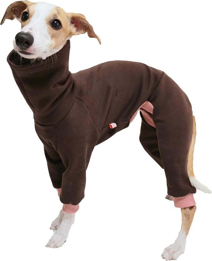 D Doggy Star Italian Greyhound Clothes Stretchy Fleeced Lining Simple Onesie Whippet for Dog Coat (S,Simple Brown)