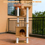63in Outdoor Large Cat Tower,Weatherproof Multi-Level Design with Cat Condo | Khaki Heavy-Duty Cat Tree with Waterproof PE Panels,Durable Cat Scratching Posts,for Indoor and Outdoor Cat Houses CTT-6