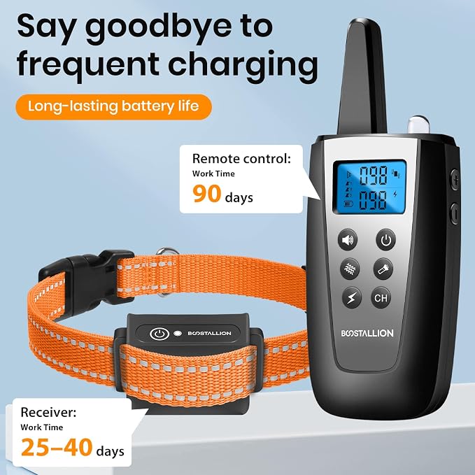 BOOSTALLION 3 - Dog Shock Collar with Remote Control | 3300FT Distance, IPX7 Waterproof, Beep, Vibration (1–100), Safe Shock (1–100), Shock Collar for Dogs for S, M, L (10–120 Lbs）