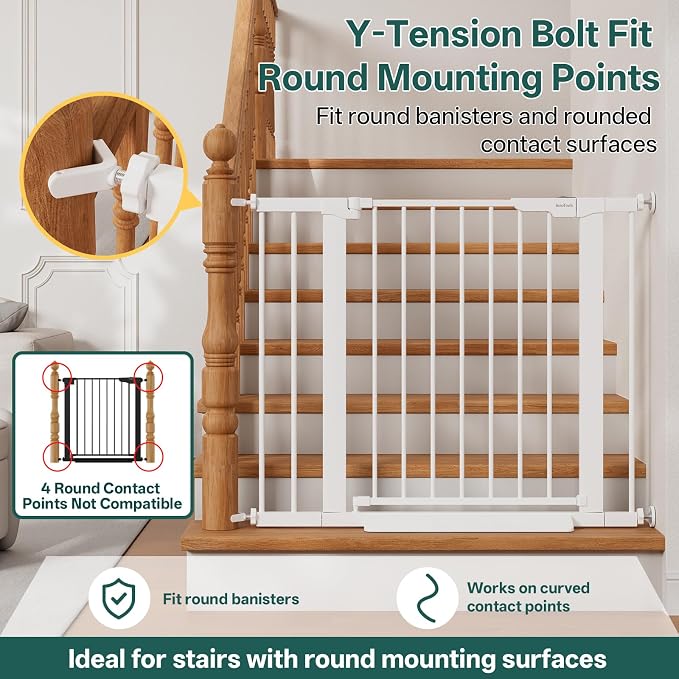 InnoTruth 27-36.6 in Wide Baby Gate for Stairs and Doorways, White | Indoor Metal Dog Gate for Pets, Auto Close 2 Way Swing Walk Through Door, Double Lock & Y-Bolts, Pressure or Hardware Mount