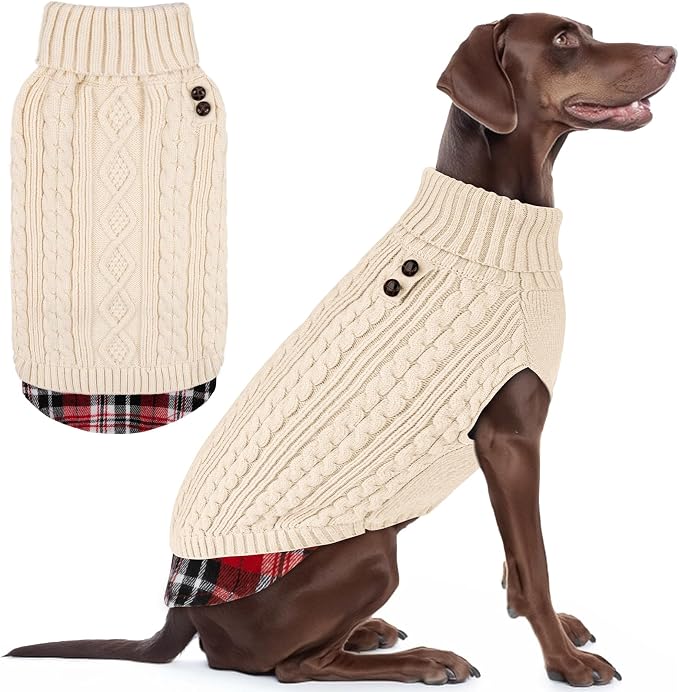 KYEESE Dog Sweater Turtleneck Thick Knit Pullover for Cold Weather | Stretchy Fit, Lightweight & Warm, Cozy Knit Comfort, Classic Plaid Design, Gentle on Sensitive Skin, Comfortable Daily Wear