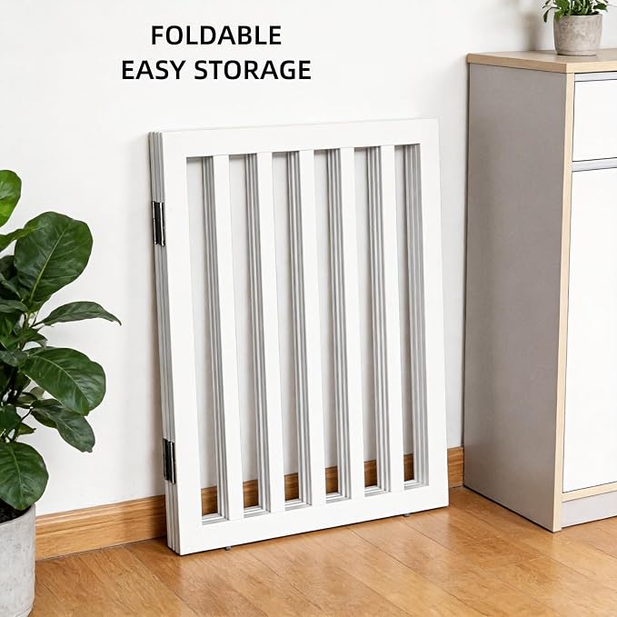 Dog Gate Indoor, Freestanding Dog Fence for The House, Doorways, Hallways,or Stairs,Pet Gate Foldable Wooden,Expandable 24" Height 2 Panels,White