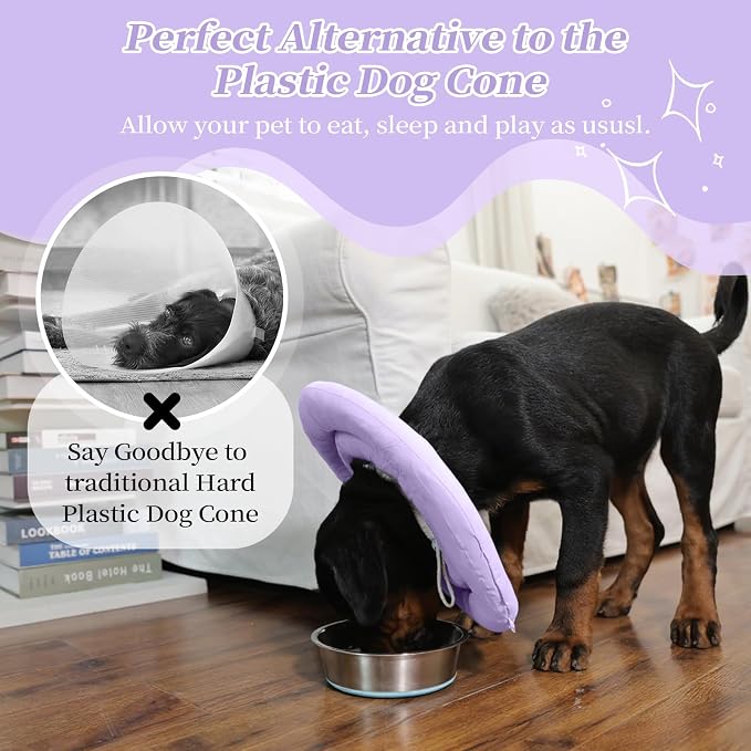 IDOMIK Dog Recovery Collar, Waterproof Soft Dog Cone After Surgery | Comfy Protective Elizabethan Collar Alternative for Dogs Cats, Adjustable Pet Neck Donut Cone Anti-Licking Wounds,Purple,L