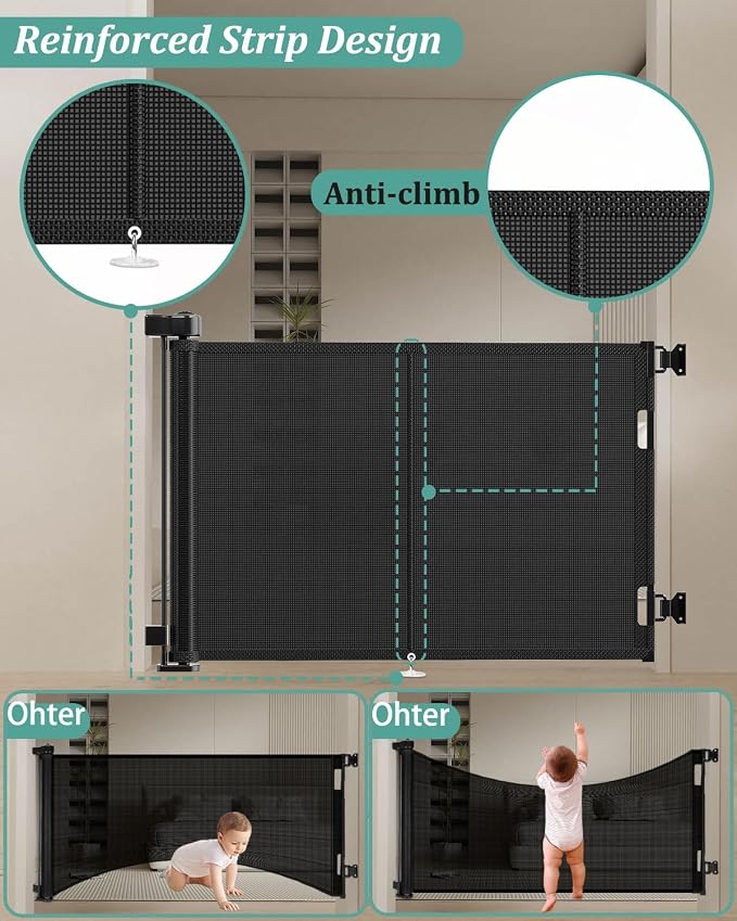 Miumoon 50 inch Reinforced Retractable Baby Gates 42 inch Tall | Retractable Dog Gate with No Crawl Through Reinforced Strip, 4 FT Retractable Gate for Stairs,Doorways,Hallway,Indoor/Outdoor