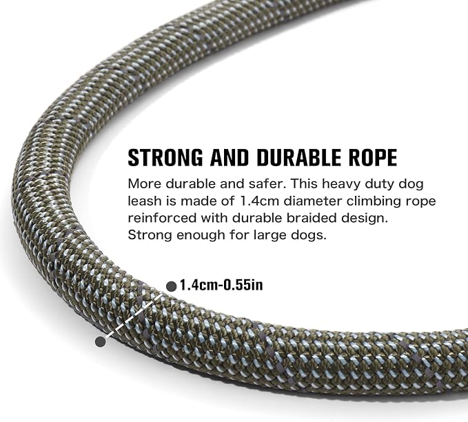 Nylon Rope Dog Leash, Silver Grey, 5 FT - 3/5" | Reflective, Handmade Braided, Heavy Duty, For Medium Large Dogs