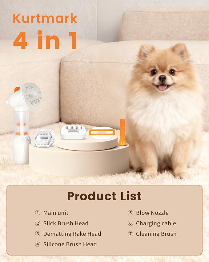 Vacuum Dog Brush for Shedding, 4-in-1 Self-Cleaning Slicker & Undercoat Rake, Deshedding Grooming Tool, Anti-Static, Massage & Combing All In One! | 4-in-1 Grooming, Traps Loose Hair, Self-Cleaning, Slicker Brush, Low Noise, Dogs & Cats, Short & Medium...