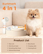 Vacuum Dog Brush for Shedding, 4-in-1 Self-Cleaning Slicker & Undercoat Rake, Deshedding Grooming Tool, Anti-Static, Massage & Combing All In One! | 4-in-1 Grooming, Traps Loose Hair, Self-Cleaning, Slicker Brush, Low Noise, Dogs & Cats, Short & Medium...