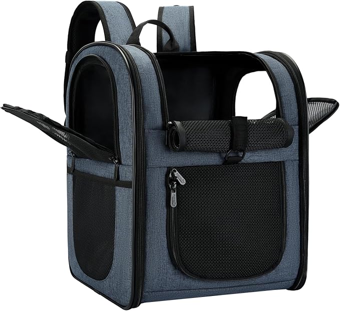 Apollo Walker Dog & Cat Carrier Backpack for 4-18lb Pets - Ventilated Safe Design with Padded Back Support, Breathable Mesh Pet Backpack for Hiking, Travel, Outdoor (Navy)