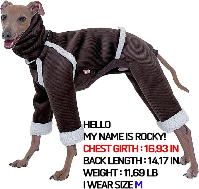 D Doggy Star Italian Greyhound Cold Weather Coat Warm Fleece Corduroy Sweater Turtleneck Onesie Clothes Whippet for Dog (S,Corduroy Brown)