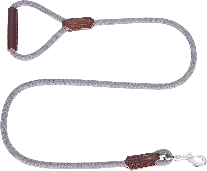 Mile High Life Dog Leash with Genuine Leather Handle, 6 FT/5 FT/4 FT | Leather Grip Rope Leash, Heavy Duty 360° Swivel Metal Clasp, for Small Medium & Large Dogs