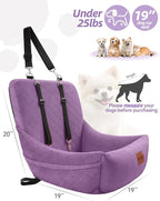 WOOAIDAGG Dog Car Seat for Small Dogs Up to 25lbs,Soft Washable Fabric Fill in Memory Foam,Easy to Assemble with 2 Clip-On Safety Leashes and Storage Pockets,Front or Back Seat are Both OK(Purple)