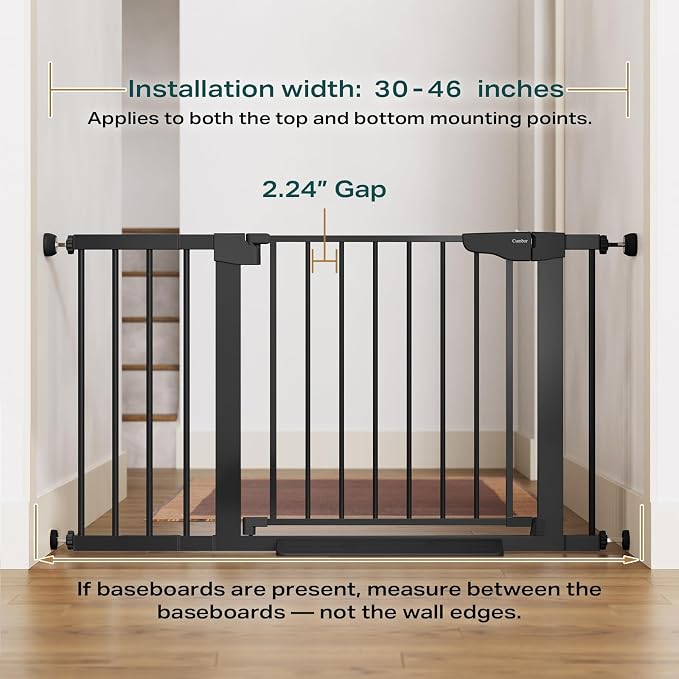 Cumbor 30-46" Baby Gate for Stairs, Auto Close Dog Gate for the House Black | Easy Install Pressure Mounted Pet Gates for Doorway, Dual Lock Indoor Safety Gate for Baby & Dog, Mom's Choice Awards Winner