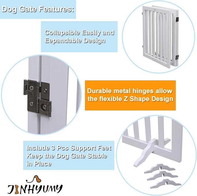 Dog Gate Wooden Freestanding Pet Gate 3 Panel 23.6" Heigh | White Indoor Dog Fences,House Gate for Doorways, Stairs, Hallways