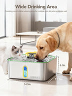 SIBAYS 4Gal/15L Stainless Steel Large Dog Water Fountain, Ultra Quiet Automatic Pet Water Fountain, Dog Water Bowl Dispenser with Water Level Window and LED Light, Easy to Clean(FS78, Silver-Yellow)