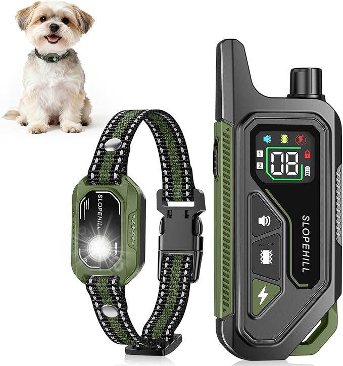 SLOPEHILL Mini Shock Collar for Small Dogs 5-30lbs,Featuring No Shock Mode | 4200FT Dog Training Collar with Remote, IPX8 Waterproof e Collar with Beep,Vibration,Safe Shock,Light,No Shock Modes (Green)