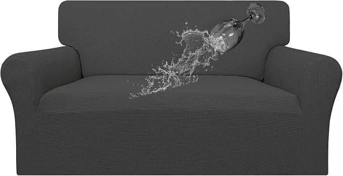 Easy-Going 100% Waterproof Oversized Loveseat Cover, Couch Cover for Sofa | Dual Waterproof Sofa Cover, Stretch Jacquard Sofa Slipcover, Leakproof Furniture Protector for Kids Pets Dog, Dark Gray