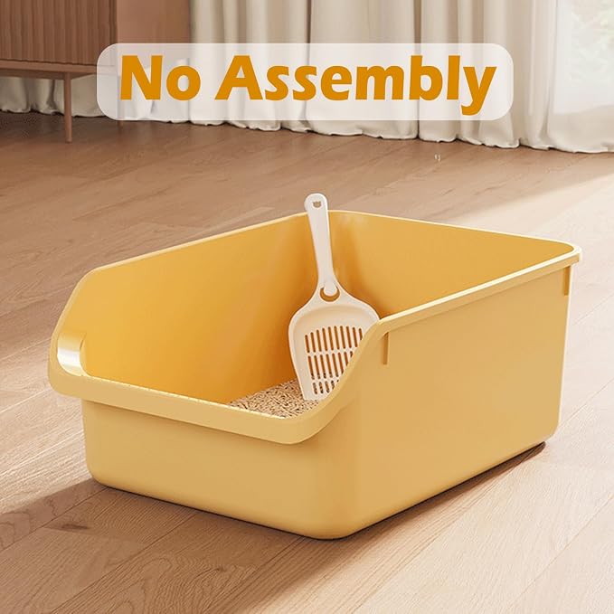 SpaceTime Large Cat Litter Box with High Sides,Cat Boxes for Indoor Cats,Cat Litter Pan for Kitty,Litter Box with Low Entry,Easy to Clean,Anti-Splashing(Yellow)