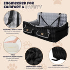 Dog Car Seat for Medium/Large Dogs up to 55lbs, 4-Pocket Storage Memory Foam Dog Booster Seat, Detachable Washable Pet Car Seat with Safety Belt, Outdoor & Indoor Use (Blue/Grey)