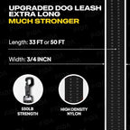 Fida Obedience Recall Training Agility Lead, 50FT Long Dog Leash, Black | 33FT & 50FT, Traffic Handle, Soft Padded, Reflective for Night Safety, Durable Nylon Dog leash for Small Medium Large Breeds