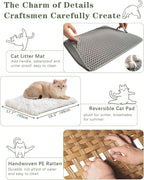SETVSON Cat Litter Box Enclosure Furniture, Hidden Rattan PE House, Natural | Handwoven PE Rattan with One Bed Pad, Reversible Litter Mat, 2 S-Hooks, 18.5 x 20.5 x 19.1 Inches Spacious Cabinet