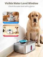 SIBAYS 4Gal/15L Large Dog Water Fountain, Stainless Steel Pet Water Fountain with Water Level Window and LED Light, Ultra Quiet Automatic Dog Water Bowl Dispenser, Easy to Clean(FS78, Silver-Blue)