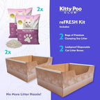 Kitty Poo Club Disposable Cat Litter Box 2-Pack with Soy Litter | Two 7.5 lb Bags, Soft Clumps, Low-Dust Plant Pellets, Leak-Proof Monthly Setup for Travel, Apartments, and Multi-Cat Homes