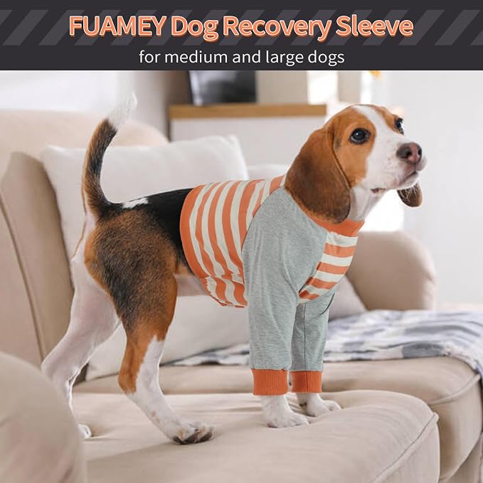 FUAMEY Dog Recovery Sleeve with Elbow Protector, Orange Stripes, L | Stop Licking Joints, Long Sleeve Suit, Protecting Front Leg Arm Wounds, Cover Skin Conditions,Alternative to Cone