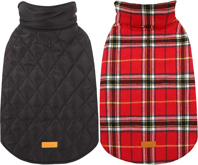 Kuoser Warm Dog Coat, Waterproof Dog Jacket for Extra Large Dogs | Adjustable Durable XXL Doggie Winter Coat Reversible Puppy Cold Weather Apparel from Small to Large Breed, Bright Red 2XL