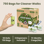 Pogi’s Dog Poop Bags – Leak-Proof & Extra Thick Pet Waste Bags with 2 Holders (Unscented, 50 Rolls, 750-Count)