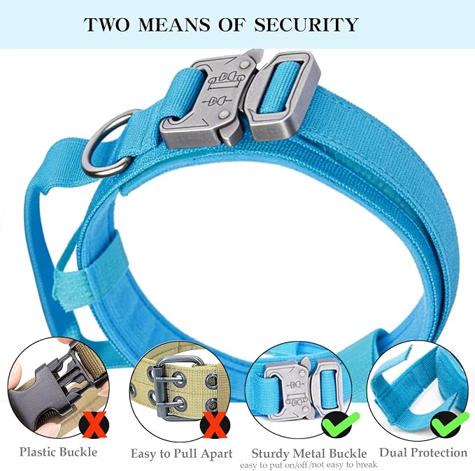 Tactical Dog Collar for Large Dogs with Control Handle,Blue,S | 1000D Heavy-Duty Nylon Fabric,Quick-Release Metal Buckle,Adjustable Fit,Soft-Padded Webbing,D-Ring,for Training & Hiking