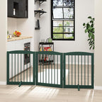 PUPETPO Freestanding Pet Gate for Dogs, Foldable Wooden Dog Gate for House, Indoor Dog Gate for Doorways, Stairs, Step Over Pet Puppy Safety Fence, Support Feet Included,24" Height 3 Panels,Green