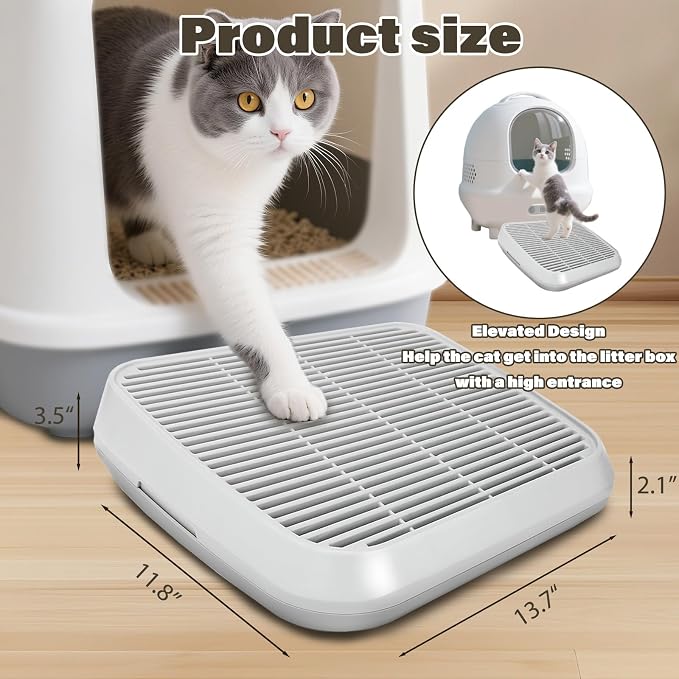 Cat Ramp for Litter Box, Anti-Tracking Cat Litter Trapper, Grey | Litter Box Step for Kittens & Senior Cats, 0.2-in Filter Holes, Non-Slip Base, Easy-Rinse ABS, Fits Most Litter Boxes