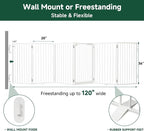 Snagle Paw Metal Freestanding Dog Gate with Door,120” W x 36” H Dog Fence with Support Feet for Doorways, Stairs and Hallways, Portable Pet Gate for Indoor Use (6 Panel, White)