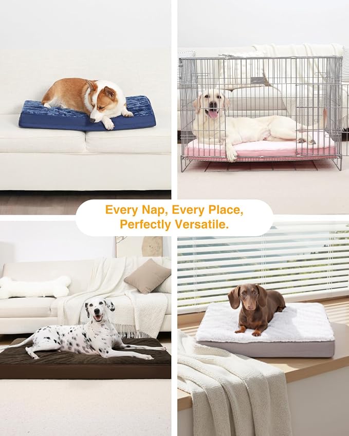 KSIIA Orthopedic Dog Bed for Large Dogs with Waterproof, Dark Grey, 41x27 | Deluxe Soft Plush Dog Crate Bed, Washable Pet Mat with Removable Cover & Egg Crate Foam for Large Dogs Sleeping & Relaxing