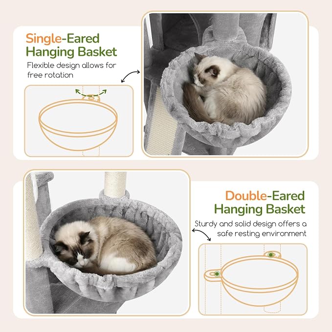 Globlazer Extra Large Cat Tree, 78 inch Sturdy Tall Cat Tree Tower for Indoor Multiple Large Adult Cats Kittens with 6 Scratching Posts, Enlarged Top Perch, 2 Padded Condos, S78G, Light Grey