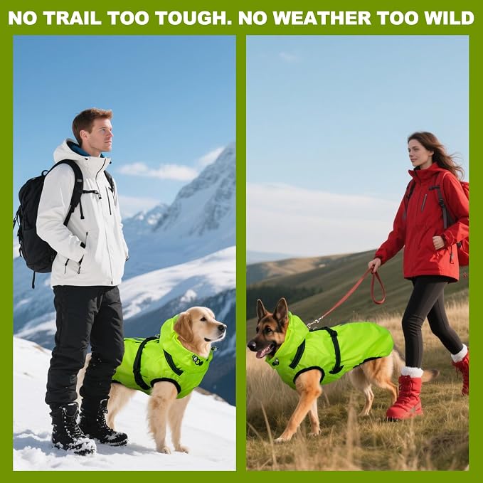 Dog Raincoat with Built-in Harness, Dog Rain Jacket with Clear Hood | Rain Coat For Gaint Dogs, Doggy Poncho With Leash Hole, Reflective Strips, For Rainy Snowy Weather Walks, Hiking Camping, 4XL