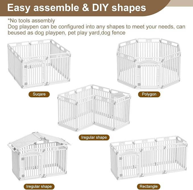 Pet Playpen with Door Dog Playpen Foldable Puppy Playpen for Puppies and Small Dogs 8-Panels Easy Assemble Easy Storing for Indoor and Outdoor (8 Panels)