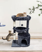 SYANDLVY Small Cat Tree for Indoor Cats, Cat Tower with Scratching Post | Modern Cat House with Padded Perch, Kittens Condo with Cradle, Smoky